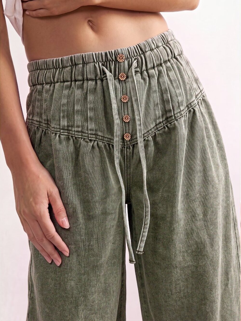 Army Green Casual Women's Woven Loose Fit Denim Jeans - Picture 7 of 7